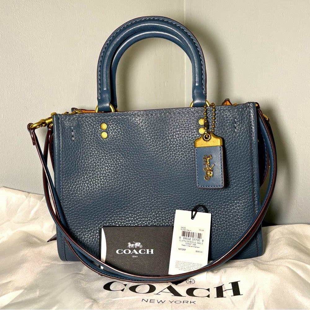 Coach rogue 25 dark denim blue leather 54536 crossbody satchel